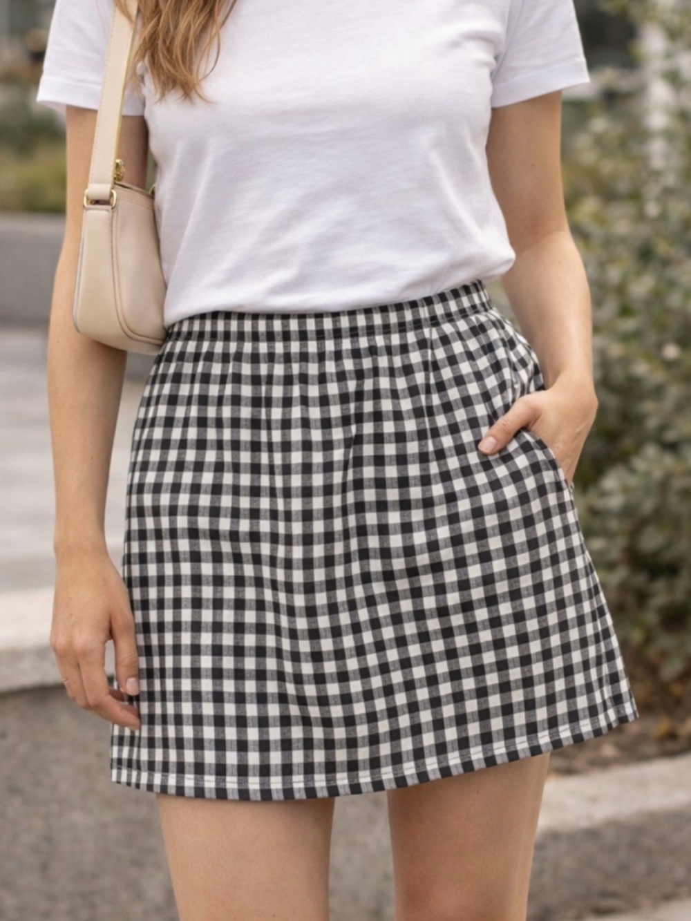 Gingham Mini Skirt Black White Y2K Brandy Style Preppy Summer Elastic Waist
